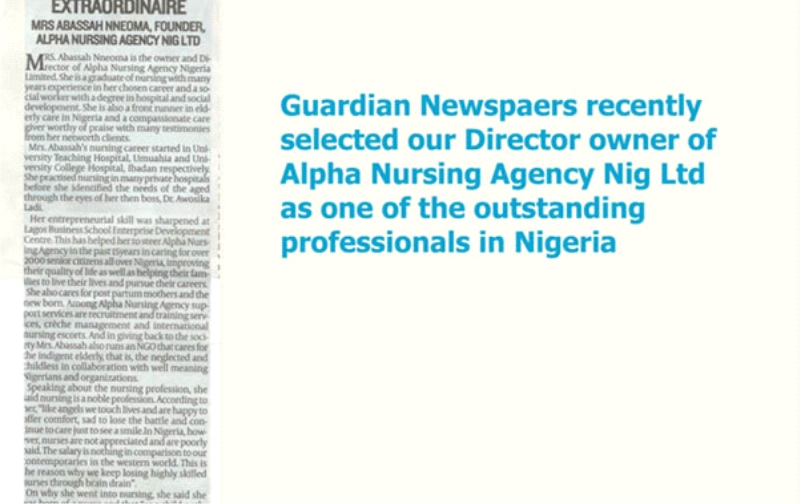 Guardian Newspapers Recognised Alpha Nursing Agency